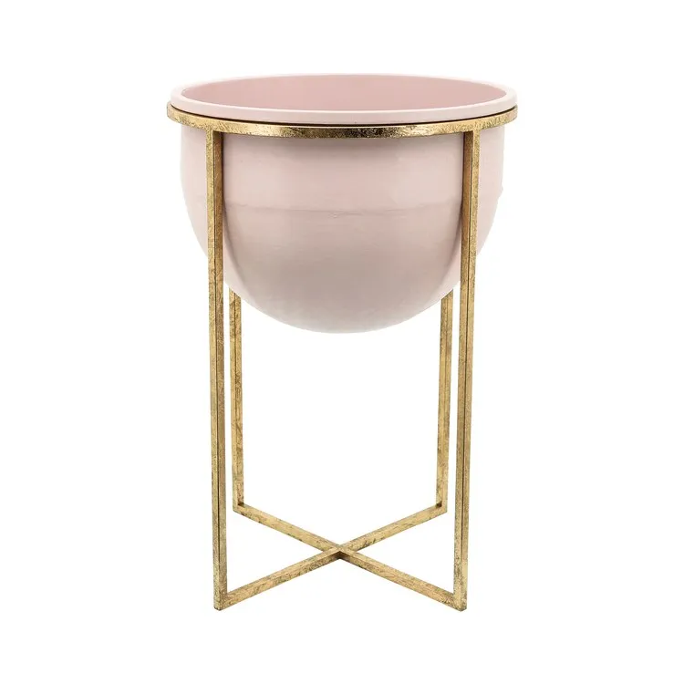 11"/12" Metal Planters with Stands Set of 2 - Pink/Gold