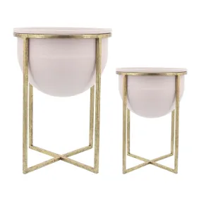 11"/12" Metal Planters with Stands Set of 2 - Pink/Gold