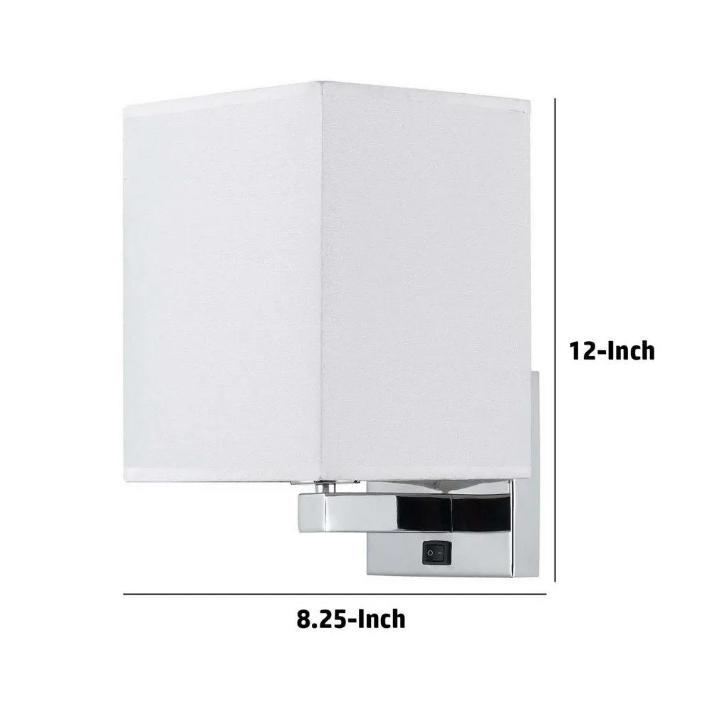 12 Inch Modern Wall Lamp with Fabric Shade, On Off Rocker Switch, White By Casagear Home