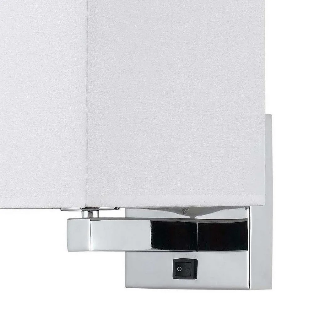 12 Inch Modern Wall Lamp with Fabric Shade, On Off Rocker Switch, White By Casagear Home