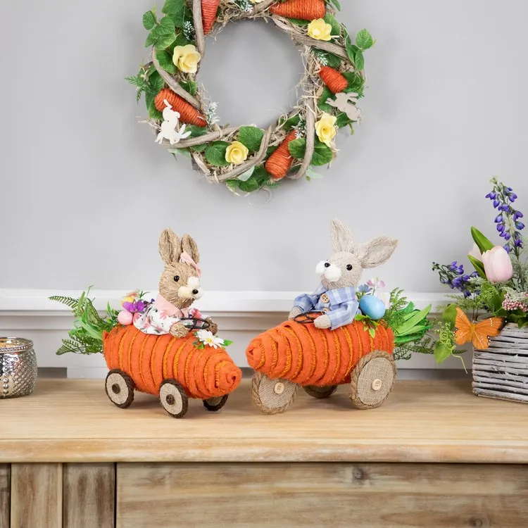 13" Girl Bunny with Carrot Car Easter Decoration
