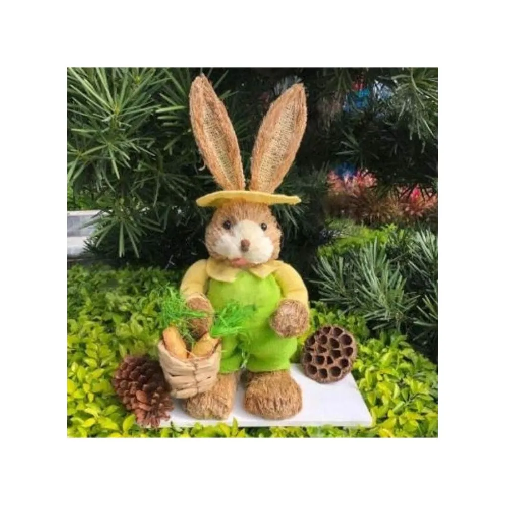2 Pcs 35cm Handmade Straw Rabbit Straw Bunny for Easter Day Artificial Animal Home Furnishing Shop Decoration, Combo 2