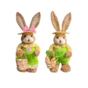 2 Pcs 35cm Handmade Straw Rabbit Straw Bunny for Easter Day Artificial Animal Home Furnishing Shop Decoration, Combo 2