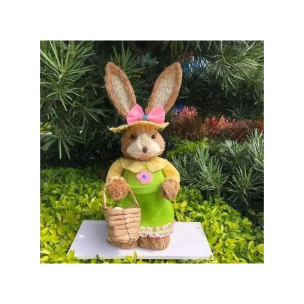 2 Pcs 35cm Handmade Straw Rabbit Straw Bunny for Easter Day Artificial Animal Home Furnishing Shop Decoration, Combo 2