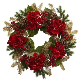 24"  Hydrangea Pine Wreath