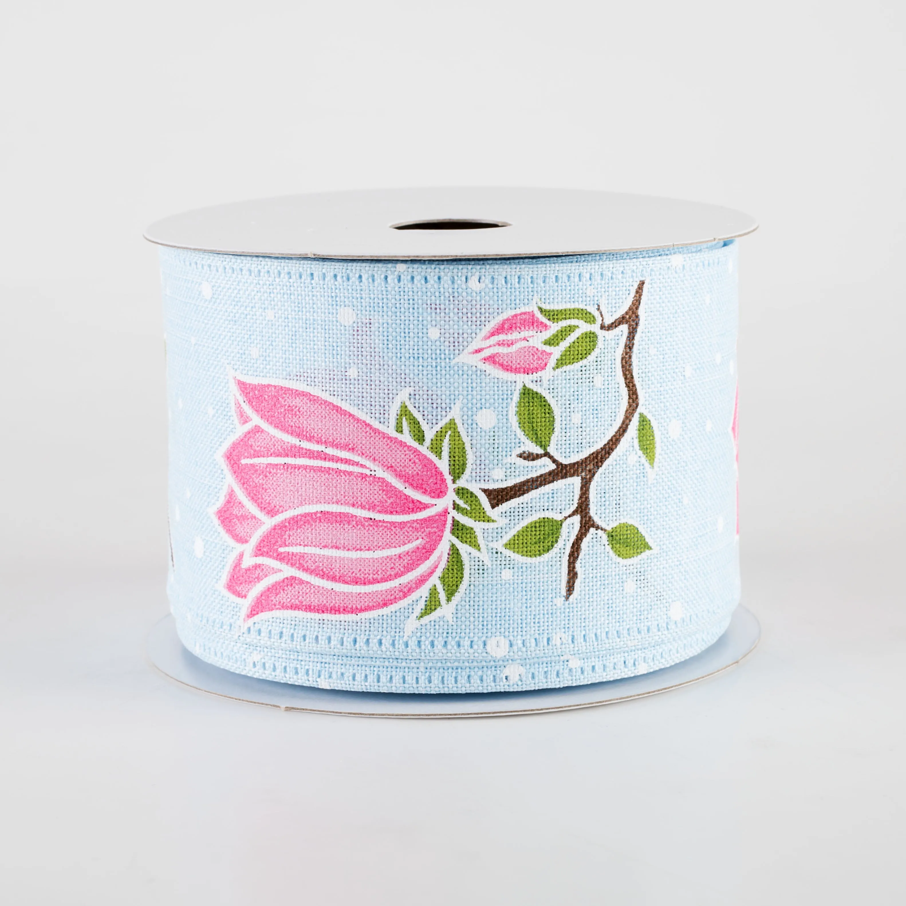 2.5" Linen Giant Tulips Ribbon: Light Blue (10 Yards)