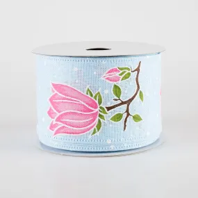 2.5" Linen Giant Tulips Ribbon: Light Blue (10 Yards)