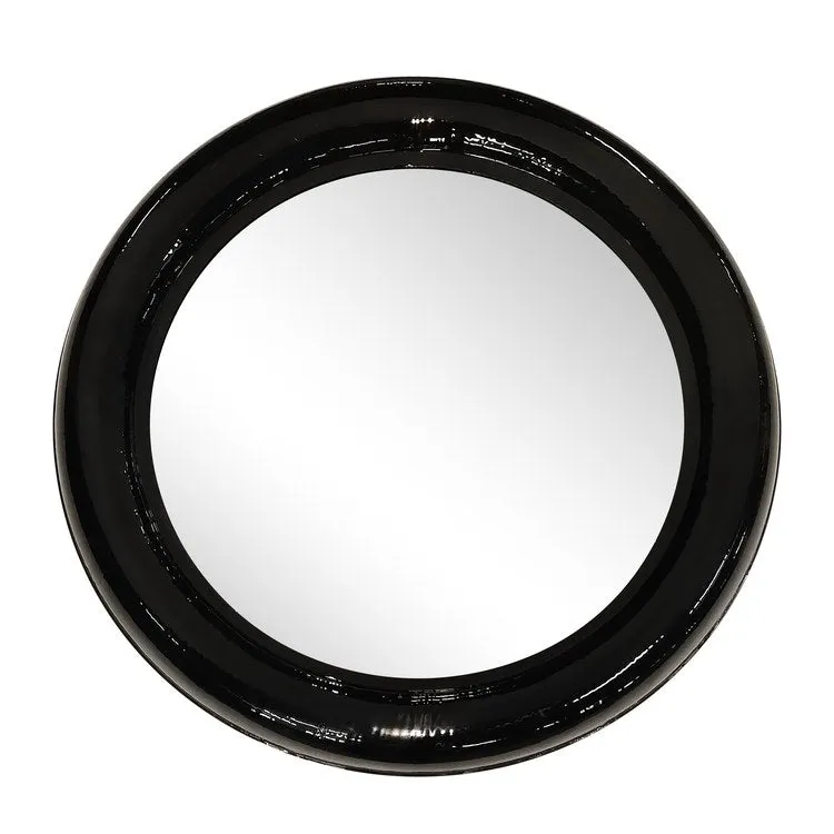 36" Round Metal Wall Mirror - Black