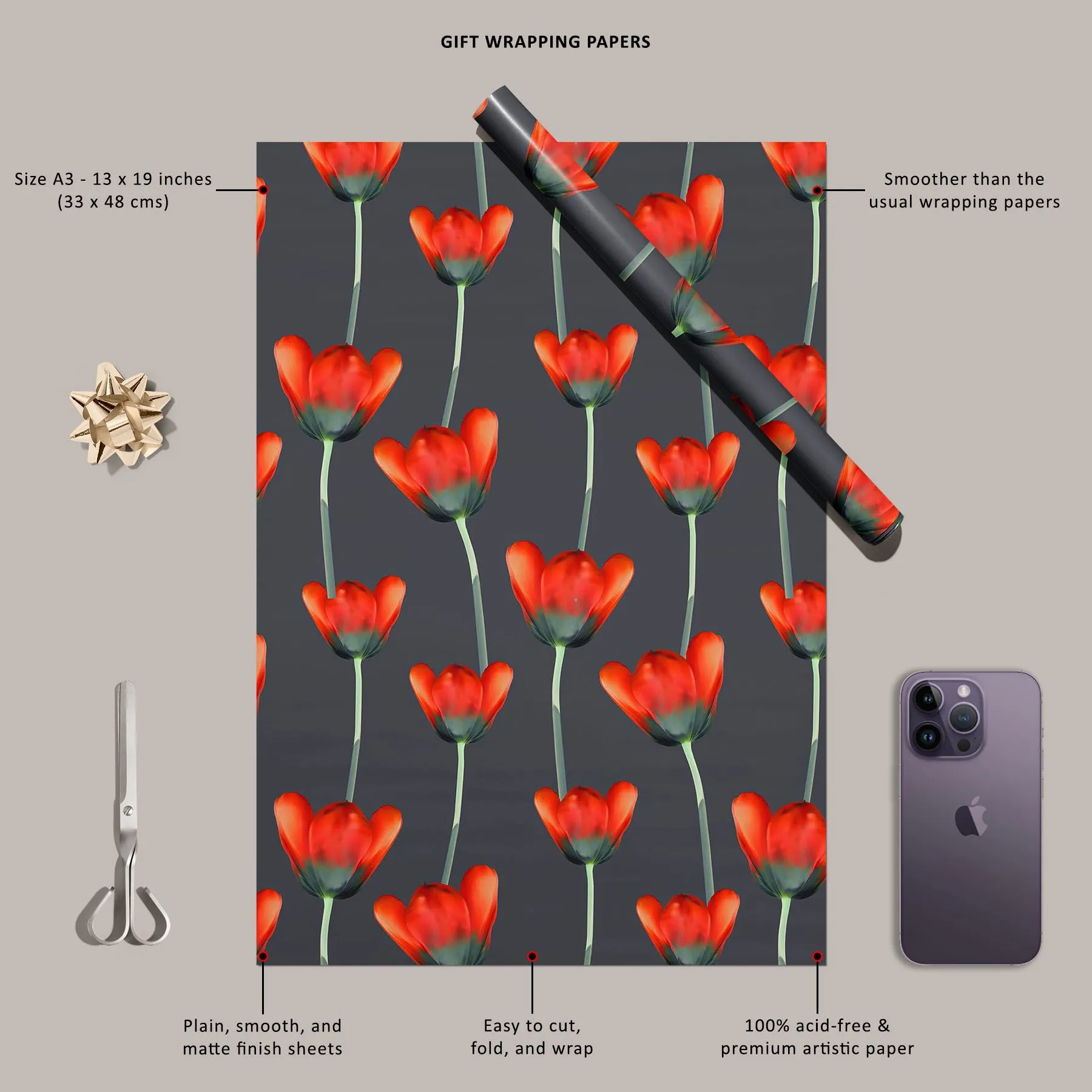 3D Tulips Pattern D2 Art & Craft Gift Wrapping Paper