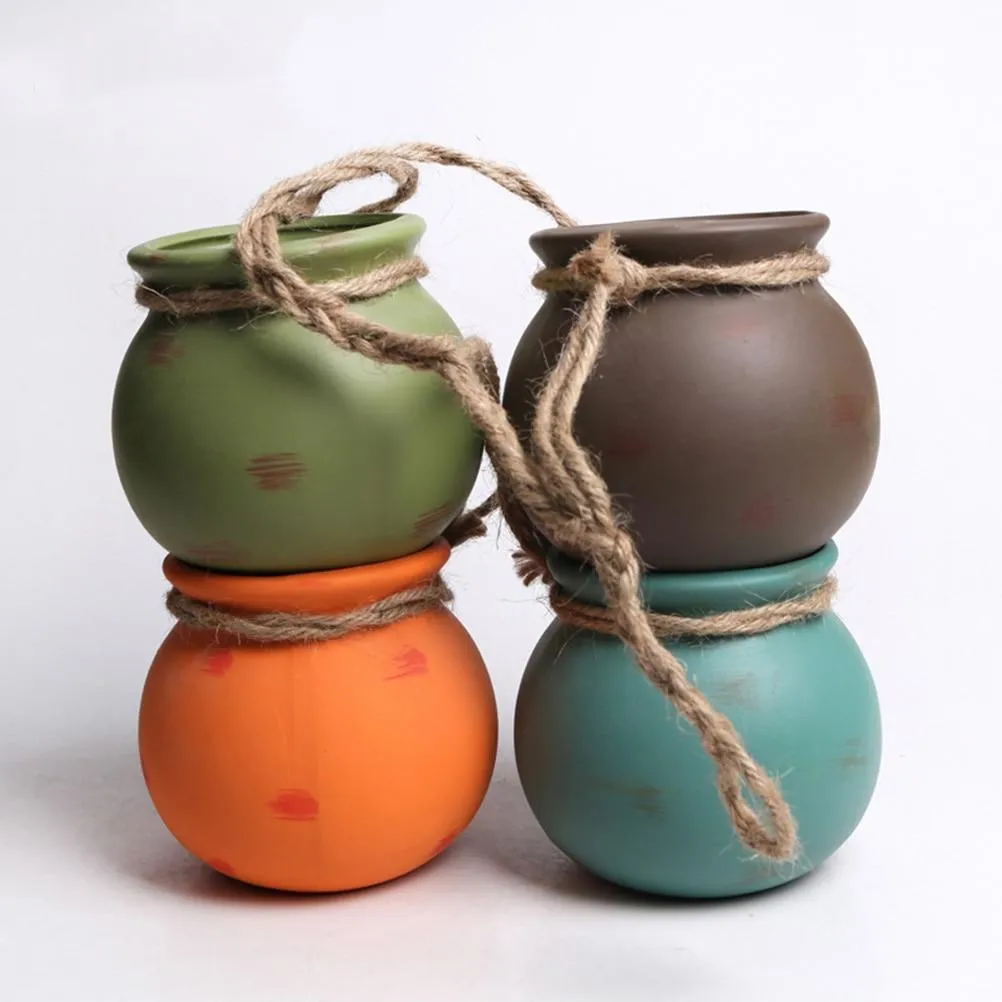 4 Piece Ceramic Wall Mount Planter Pot