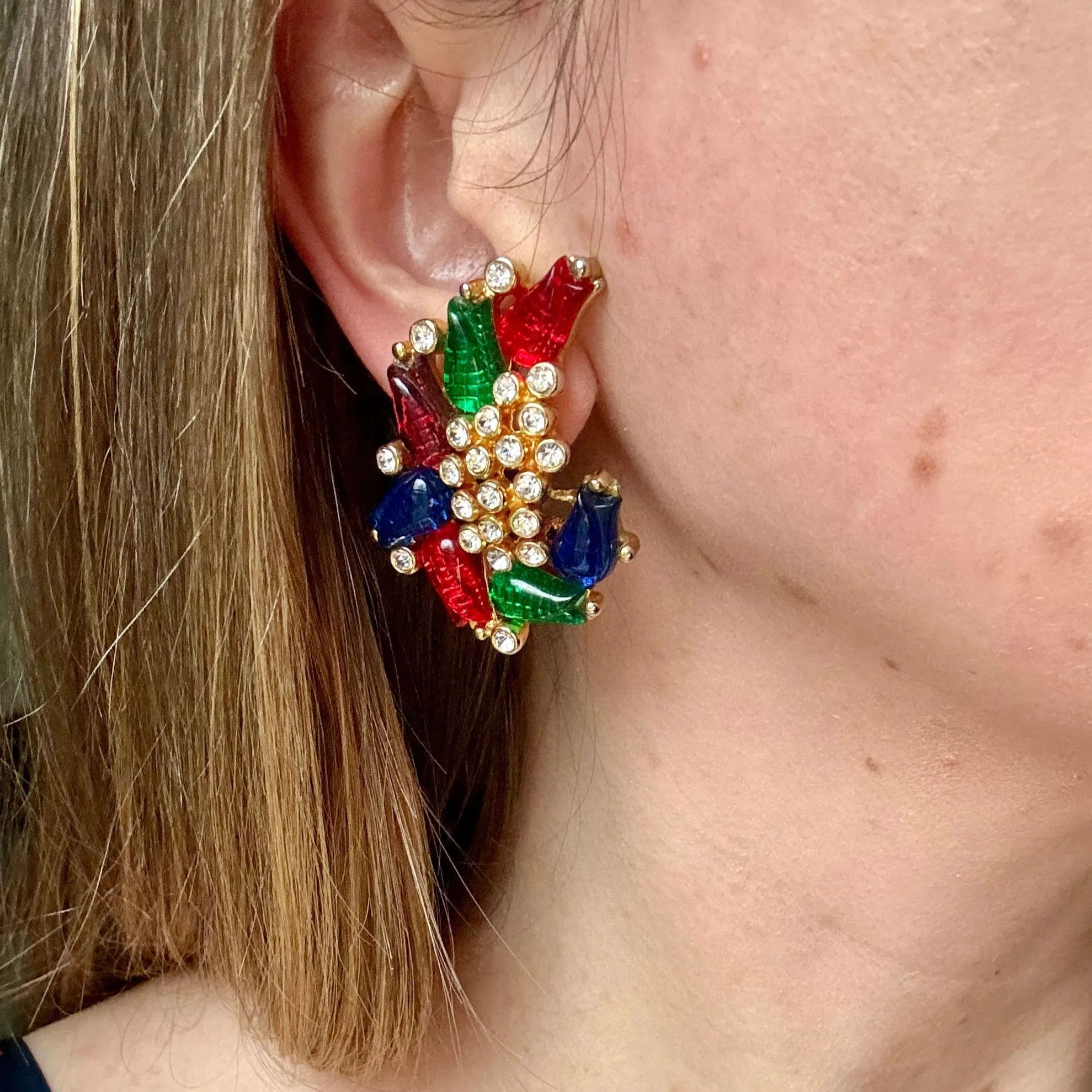60s  Multi-Colored Glass Tulip Earrings