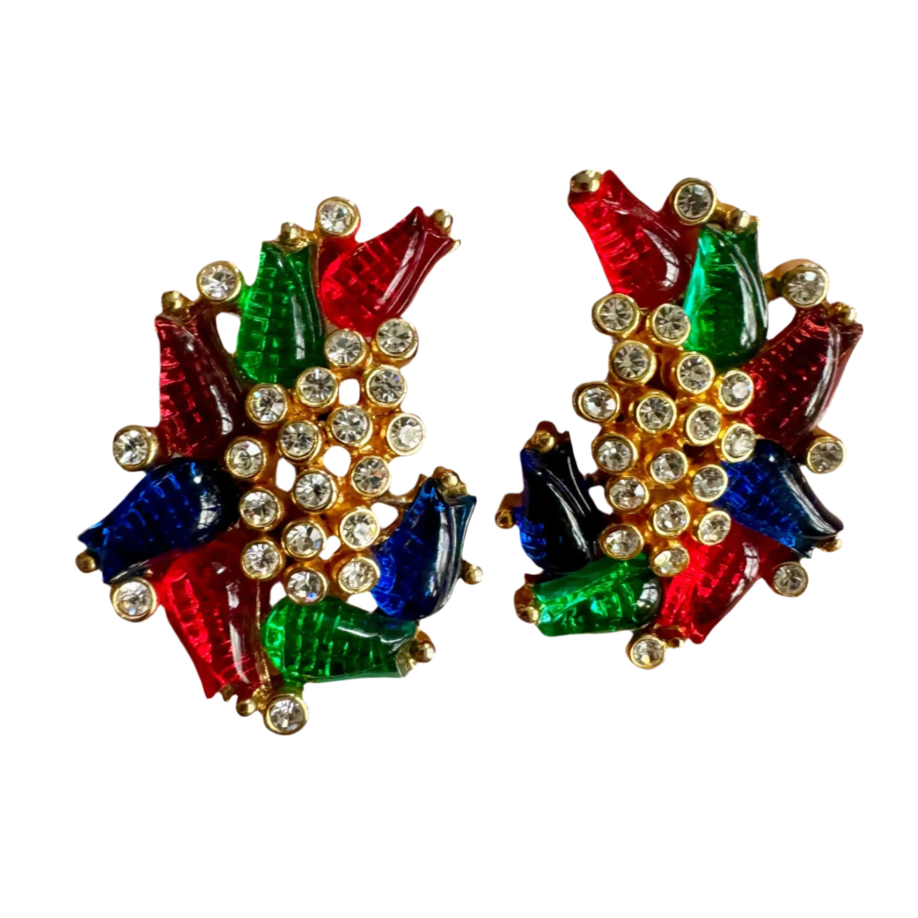 60s  Multi-Colored Glass Tulip Earrings