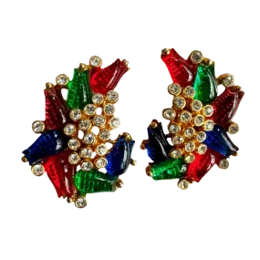 60s  Multi-Colored Glass Tulip Earrings