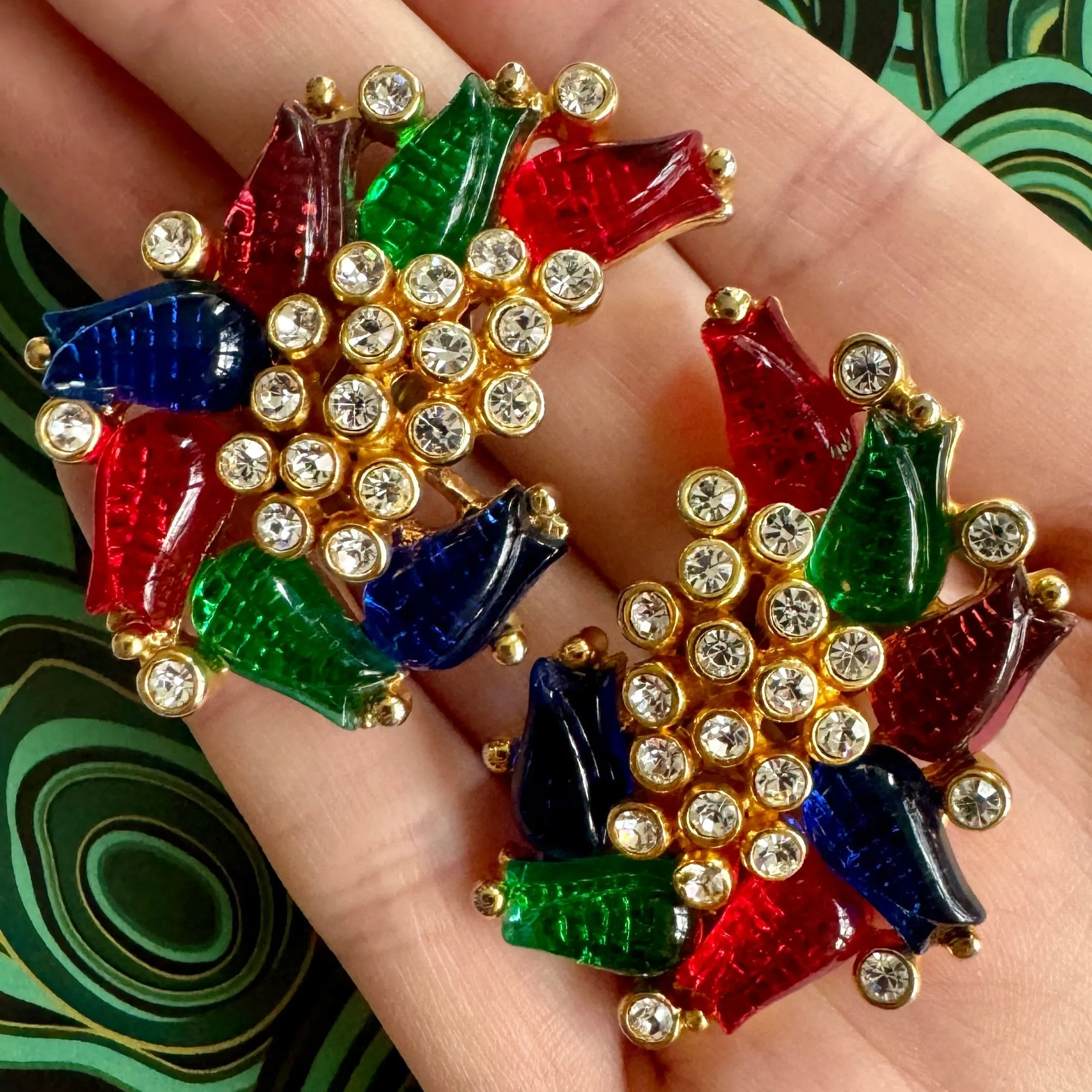 60s  Multi-Colored Glass Tulip Earrings