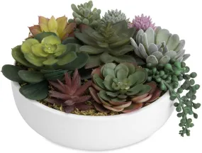 8-Inch Modern Assorted Artificial Succulent Plants with White Round Ceramic Plant Pot