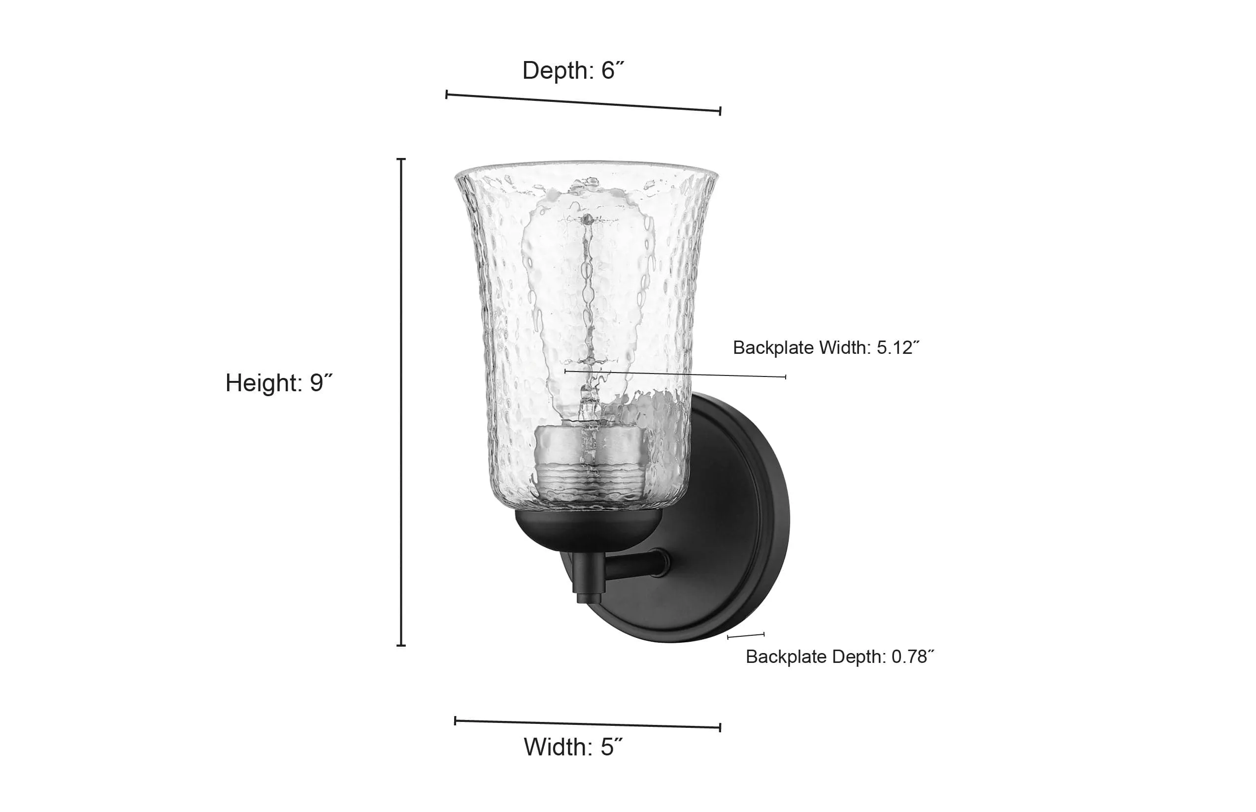 Abilene Wall Sconce - Matte Black - Clear Chiseled Glass - 6in. Extension - E26 Medium Base