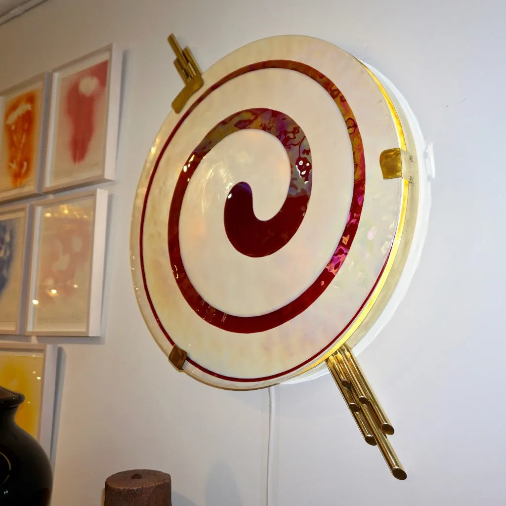 Art Deco Style Monumental Pair of Dark Red Ivory White Murano Glass Wall/Ceiling Lights