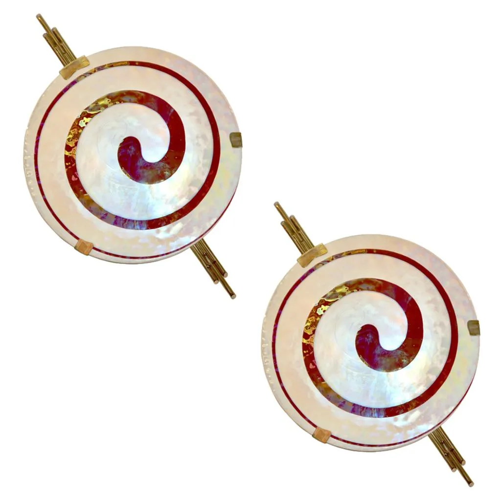 Art Deco Style Monumental Pair of Dark Red Ivory White Murano Glass Wall/Ceiling Lights