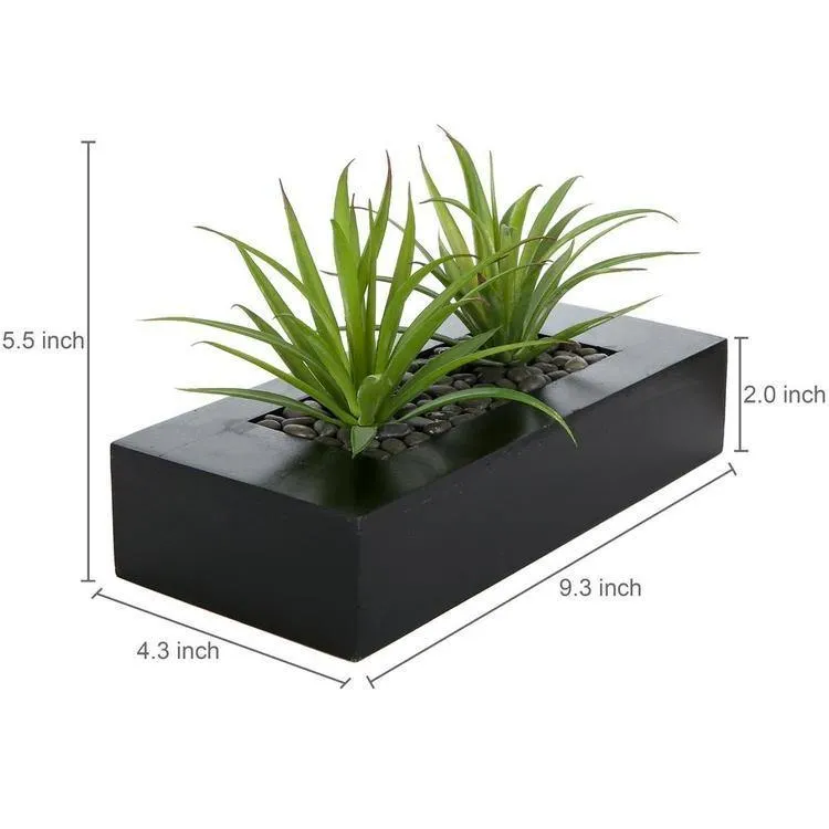 Artificial Green Grass in Rectangular Black Wood Pot