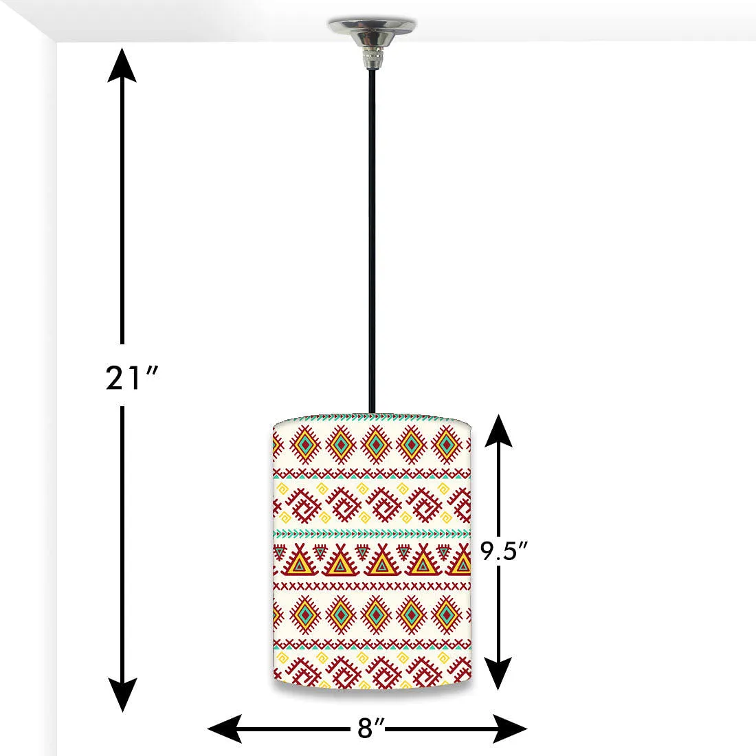Bedroom Hanging Pendant Lamp - Aztec White And Green Pattern