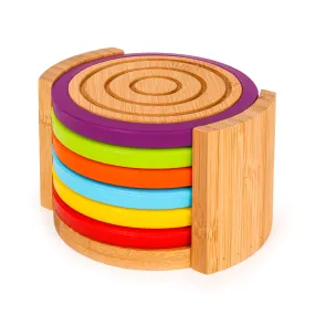 BergHOFF Bamboo 7pc Coaster Set with Silicone Rims, Multicolor