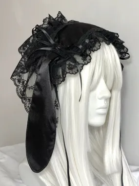 Black Version Handmade Bunny Hat Headband Gothic Lolita Fashion
