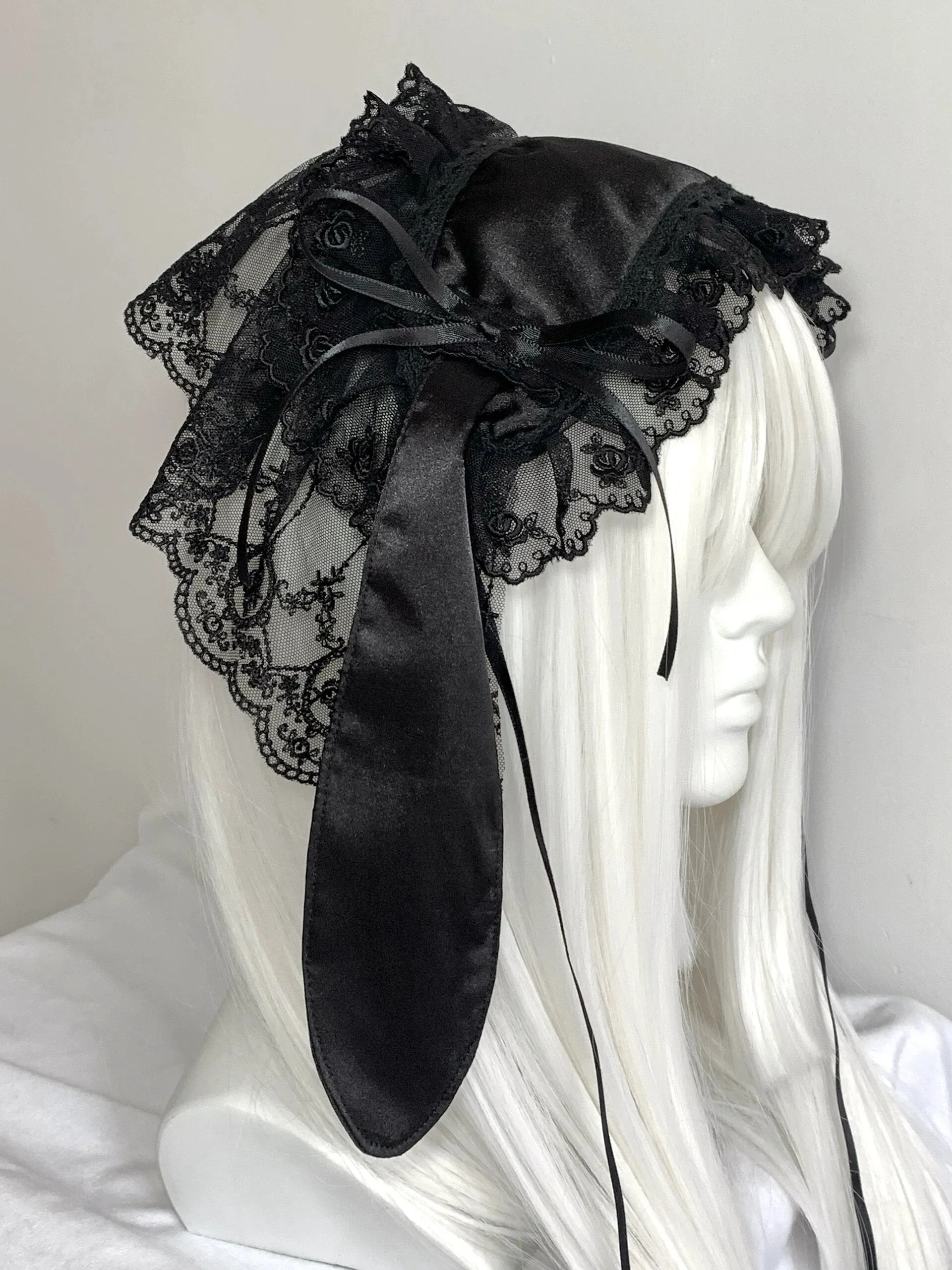 Black Version Handmade Bunny Hat Headband Gothic Lolita Fashion