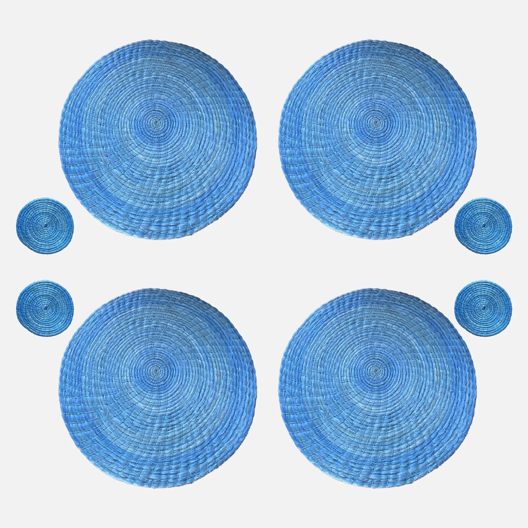 BLUE NATURAL PLACEMATS AND COASTERS 8 SET