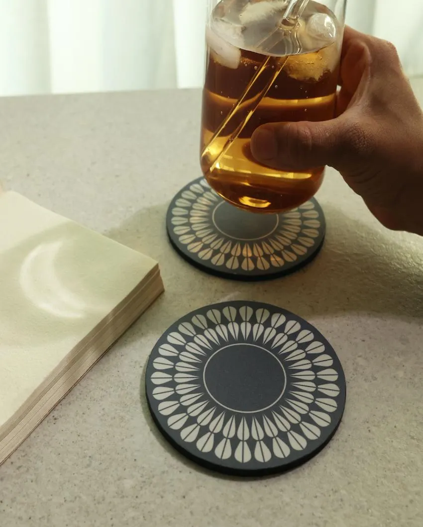 Blue Petal Wooden Coasters | Set of 4 | 4 inches