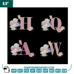 Bunny & Floral Alphabet Embroidery Pack – Cute Springtime Monogram Letters