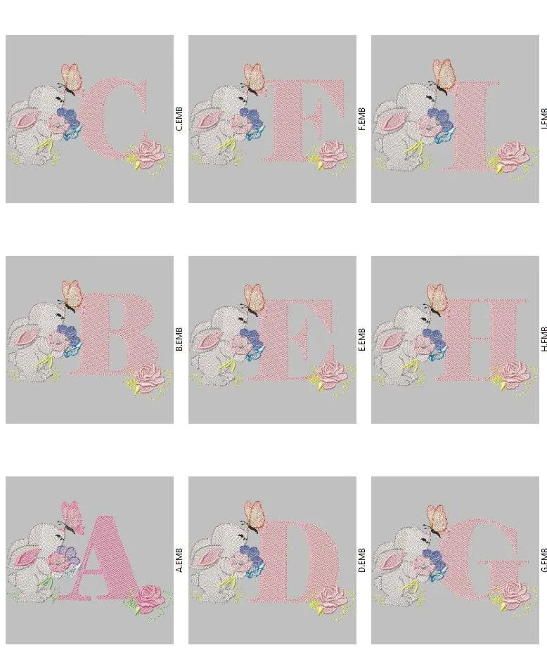 Bunny & Floral Alphabet Embroidery Pack – Cute Springtime Monogram Letters