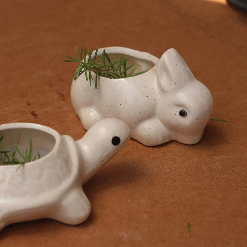 Bunny & Turtle Race Planter - Set Of Two