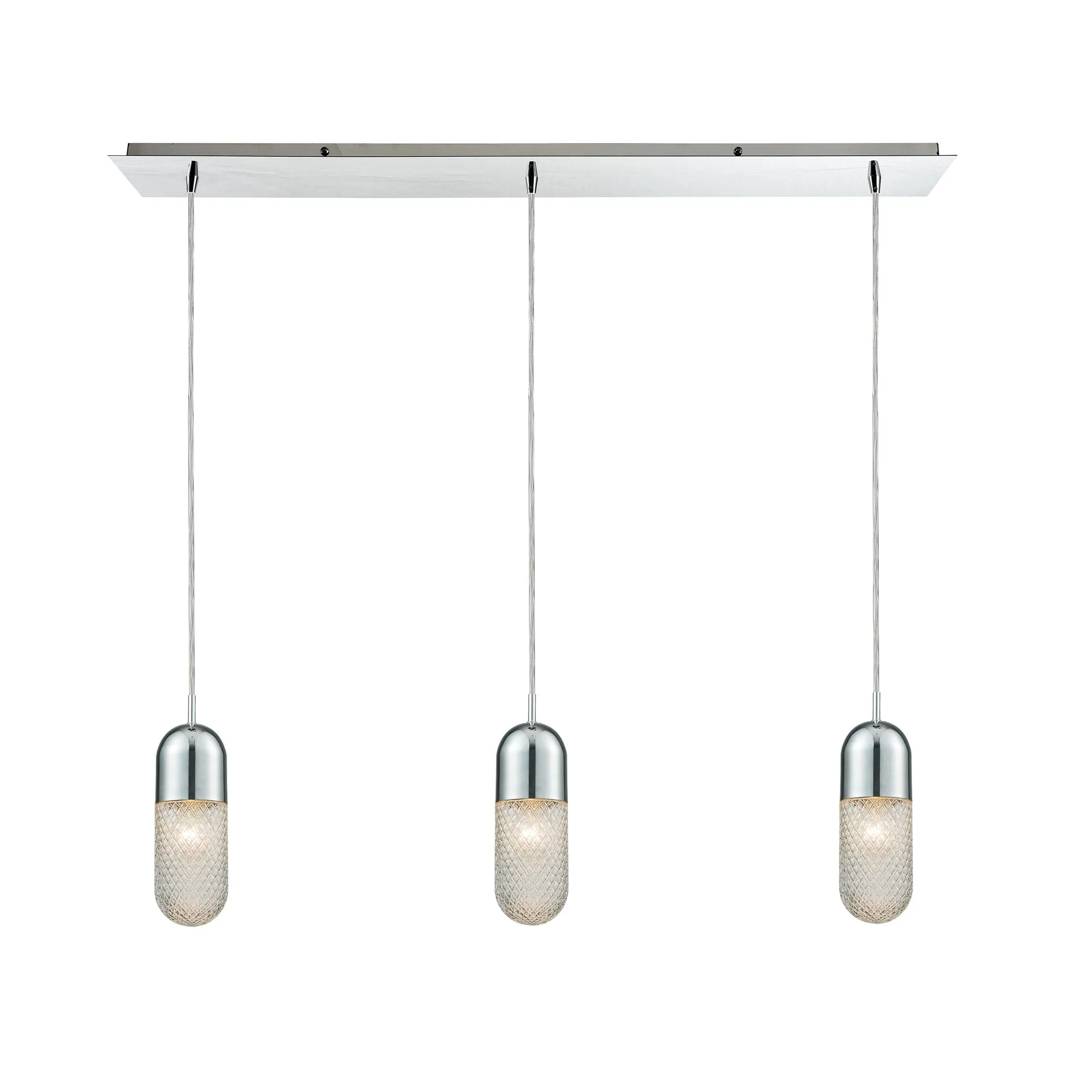 Capsula 3-Light Linear Mini Pendant Fixture in Polished Chrome with Clear Textured Glass ELK Lighting 56661/3LP