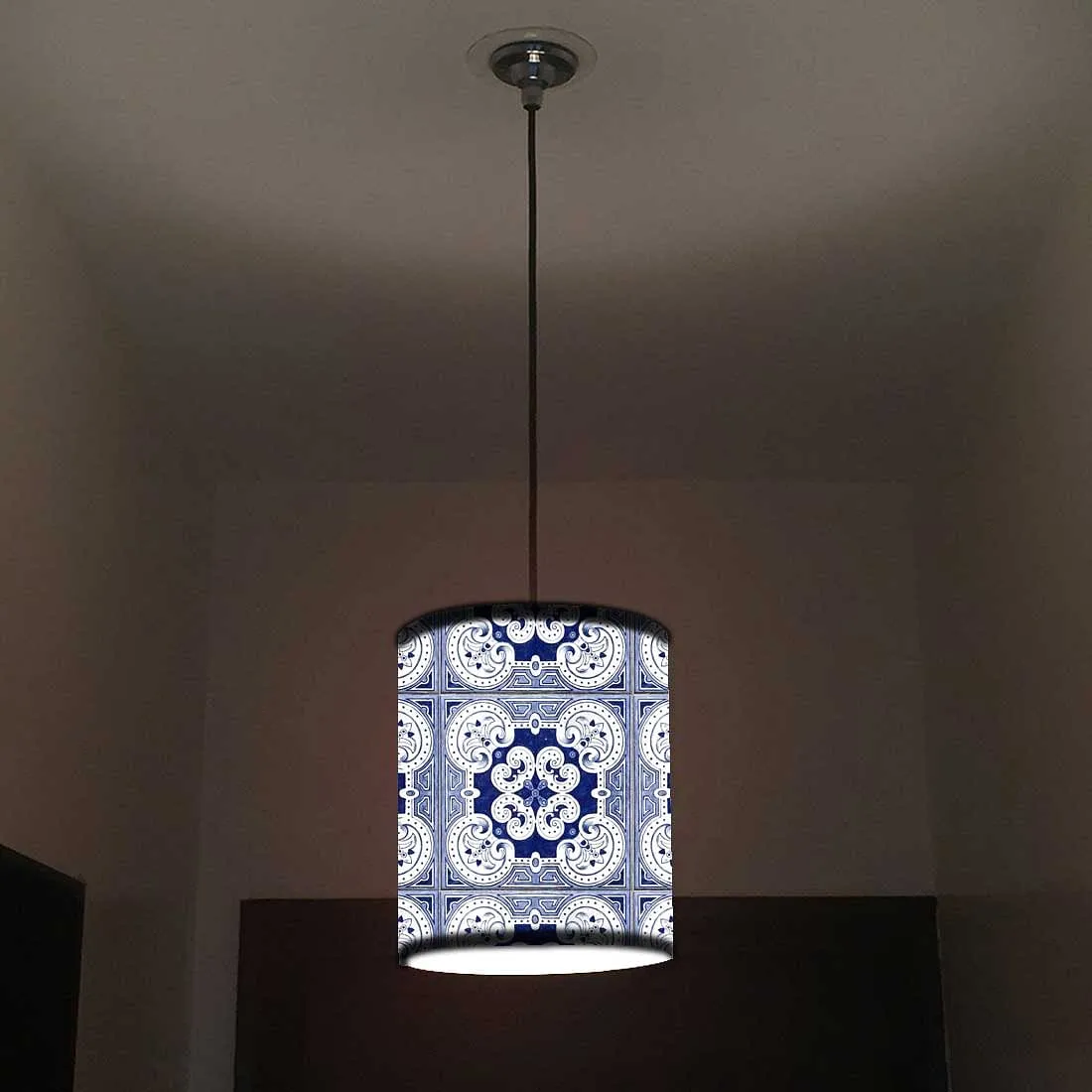 Ceiling Hanging Pendant Lamp Shade - Floral Spanish Tiles Effect