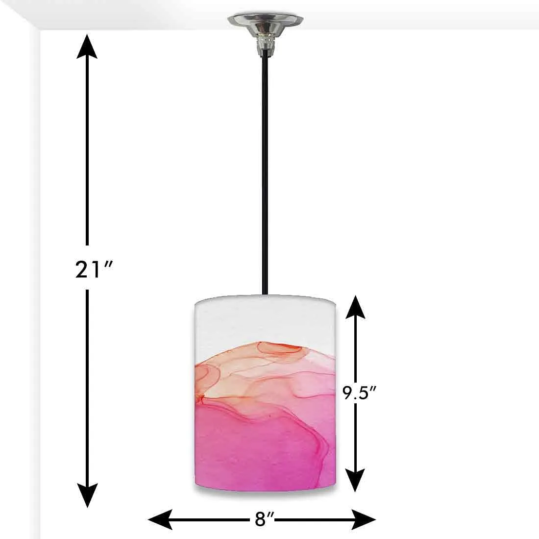 Ceiling Hanging Pendant Lamp Shade - Pink White Ink Watercolor