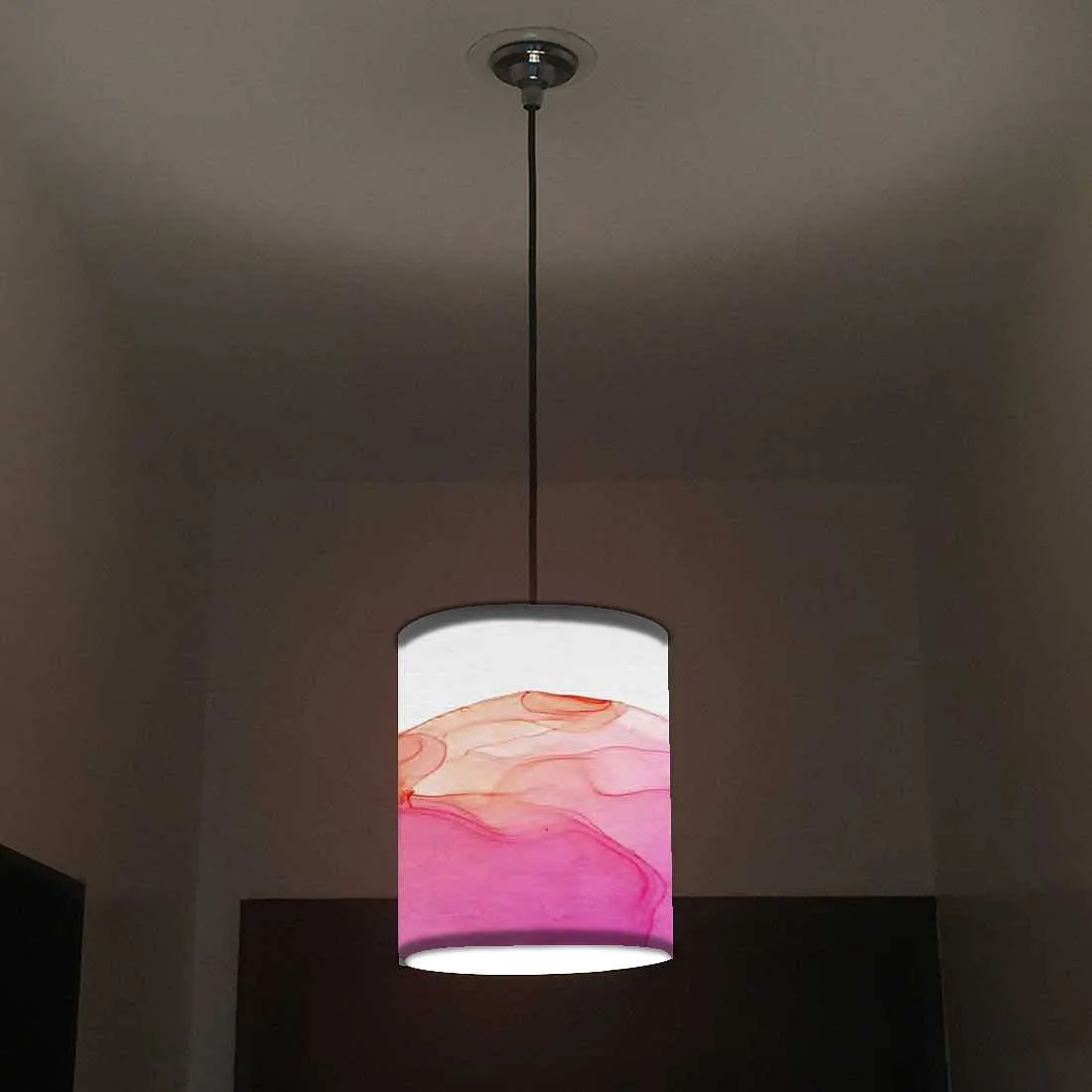 Ceiling Hanging Pendant Lamp Shade - Pink White Ink Watercolor