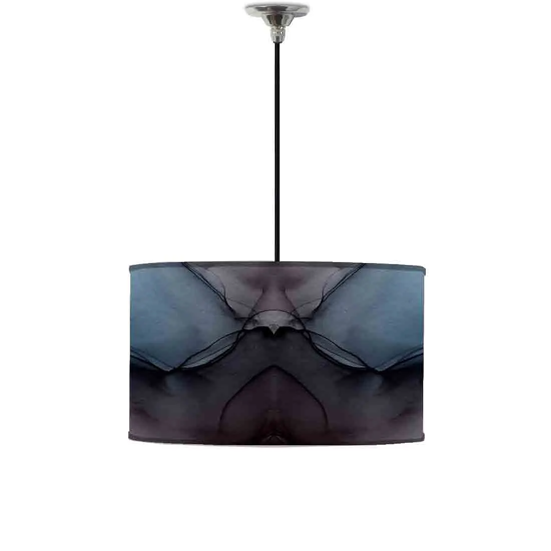 Ceiling Lamp Hanging Drum Lampshade - Black Blue Ink Watercolor