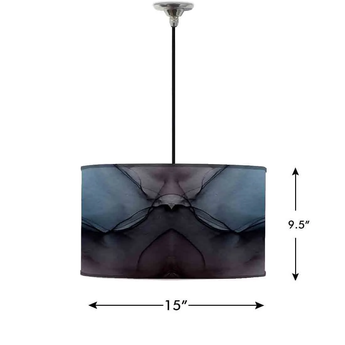Ceiling Lamp Hanging Drum Lampshade - Black Blue Ink Watercolor