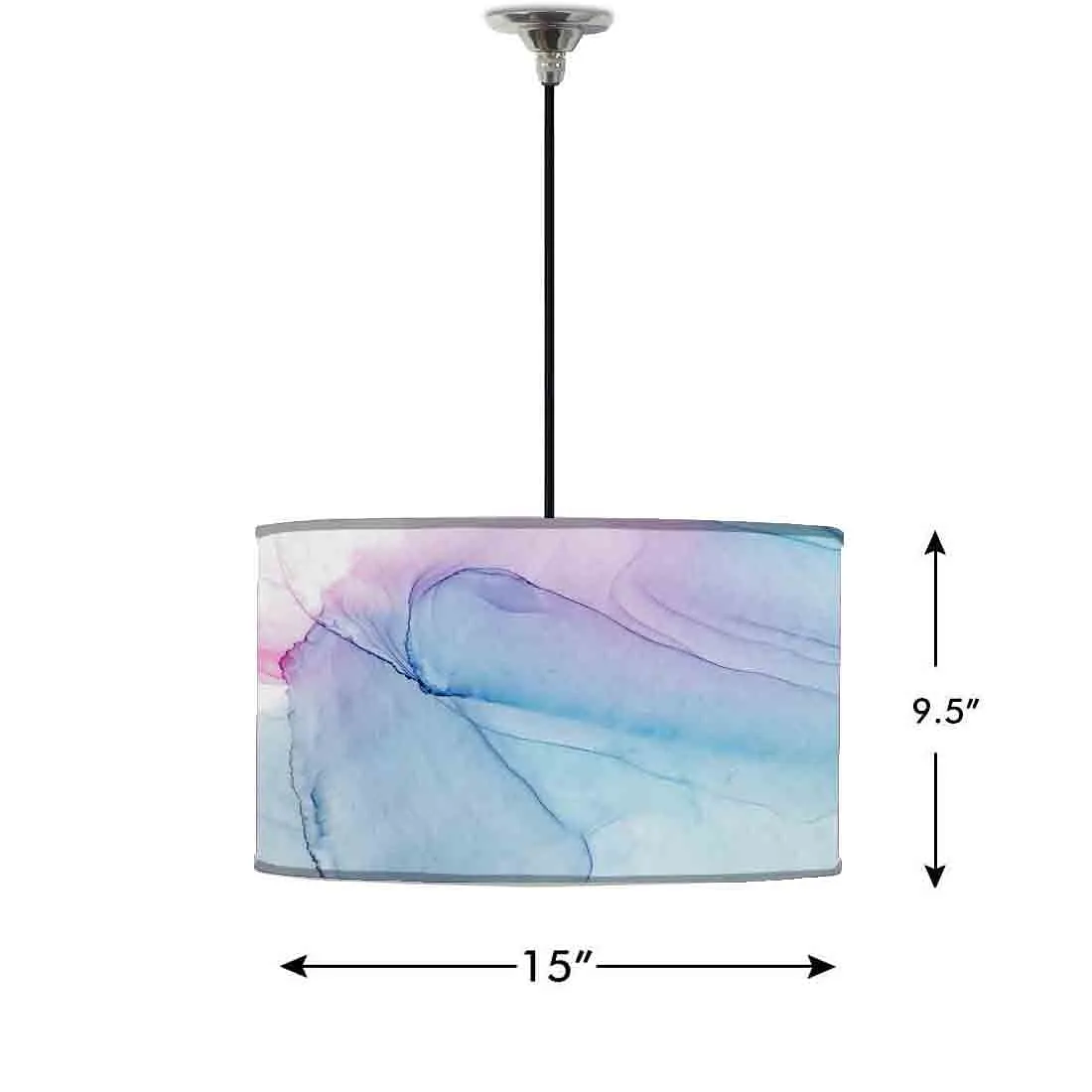 Ceiling Lamp Hanging Drum Lampshade - Blue Gray Ink Watercolor
