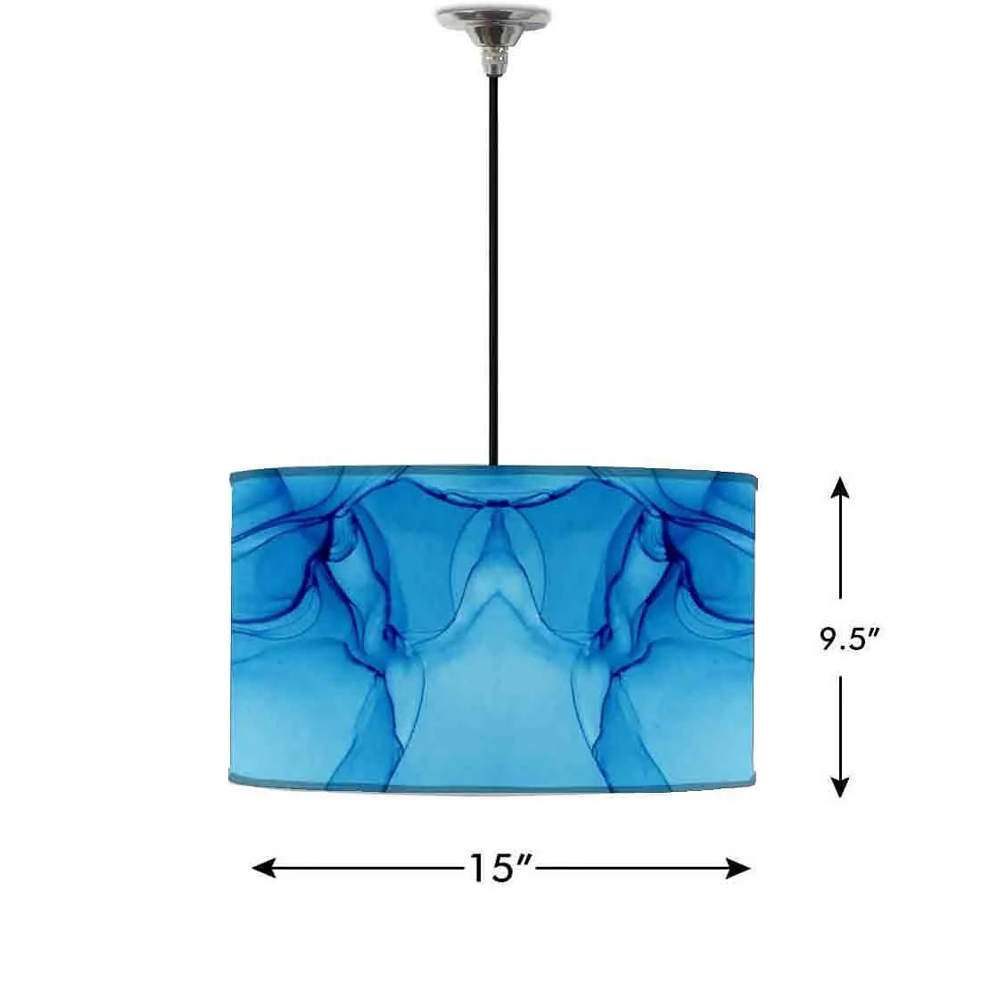 Ceiling Lamp Hanging Drum Lampshade - Blue Ink Watercolor