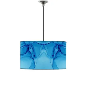 Ceiling Lamp Hanging Drum Lampshade - Blue Ink Watercolor