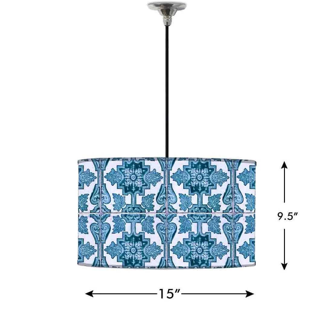 Ceiling Lamp Hanging Drum Lampshade - Blue Tiles Pattern