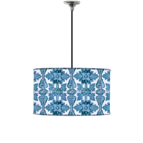 Ceiling Lamp Hanging Drum Lampshade - Blue Tiles Pattern