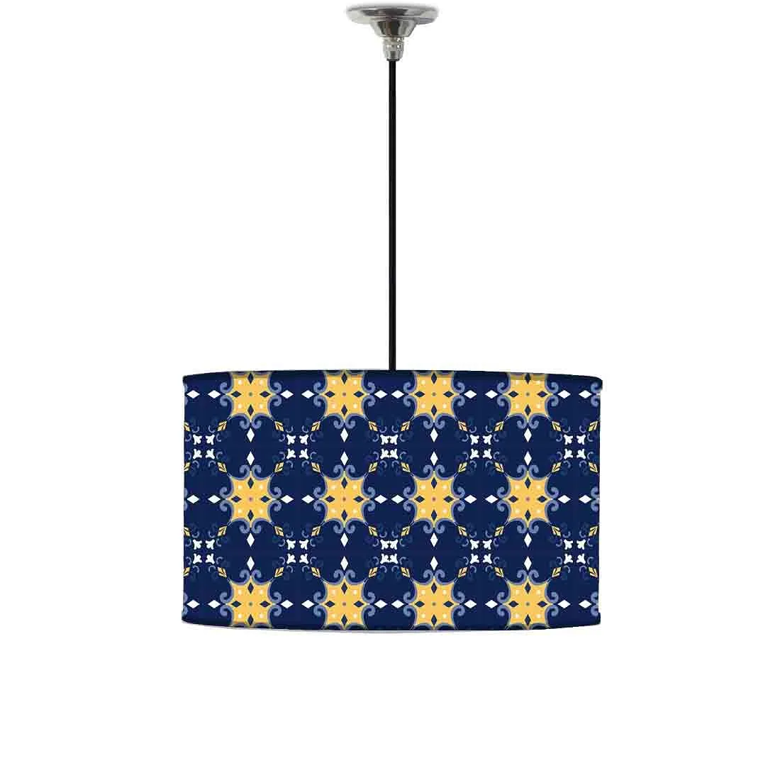 Ceiling Lamp Hanging Drum Lampshade - Blue Yellow Design