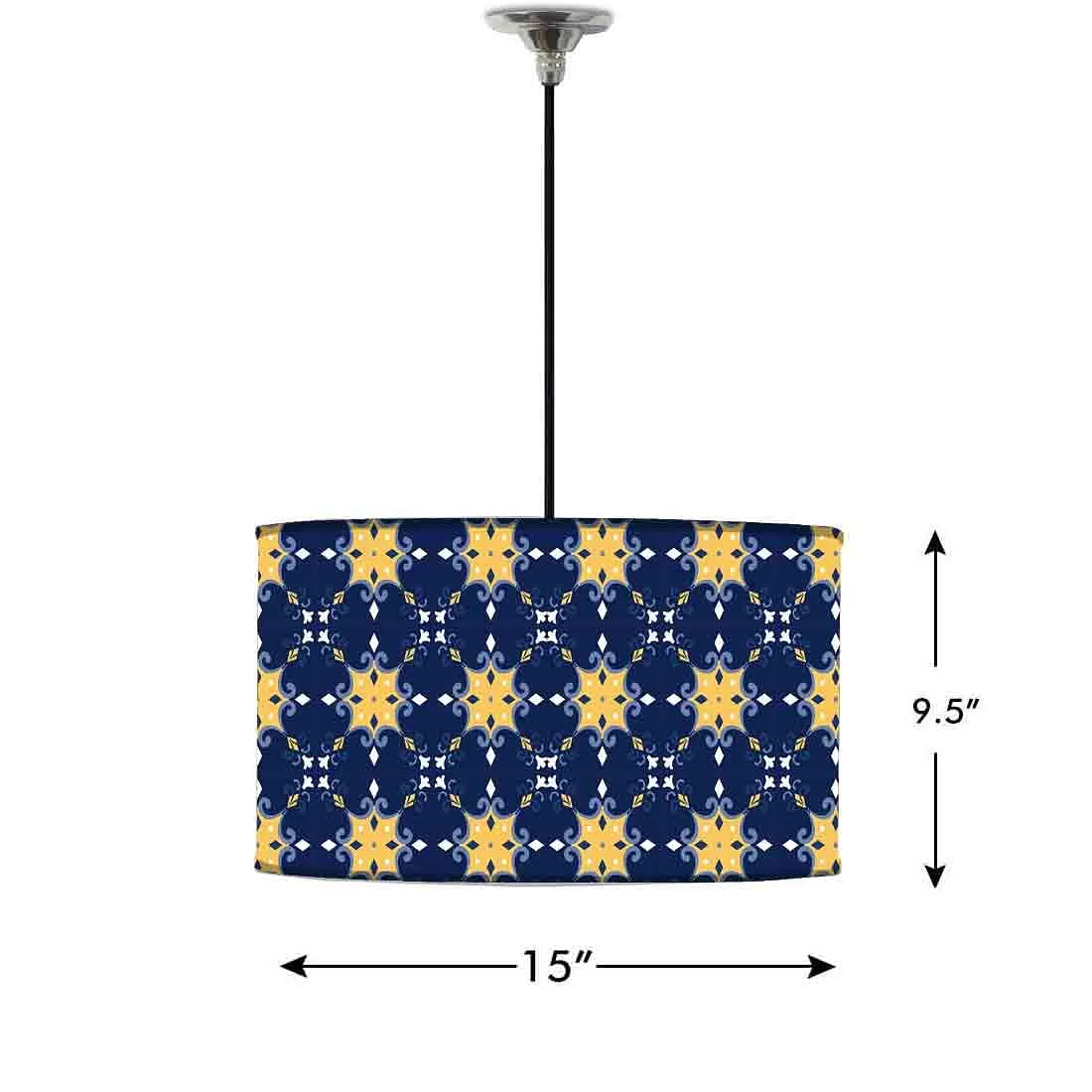 Ceiling Lamp Hanging Drum Lampshade - Blue Yellow Design