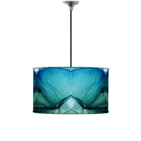 Ceiling Lamp Hanging Drum Lampshade - Green Blue Ink Watercolor
