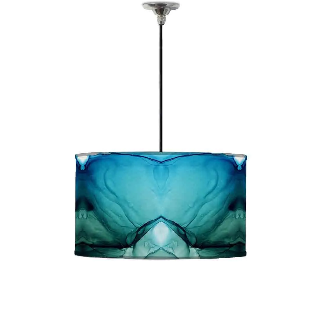 Ceiling Lamp Hanging Drum Lampshade - Green Blue Ink Watercolor