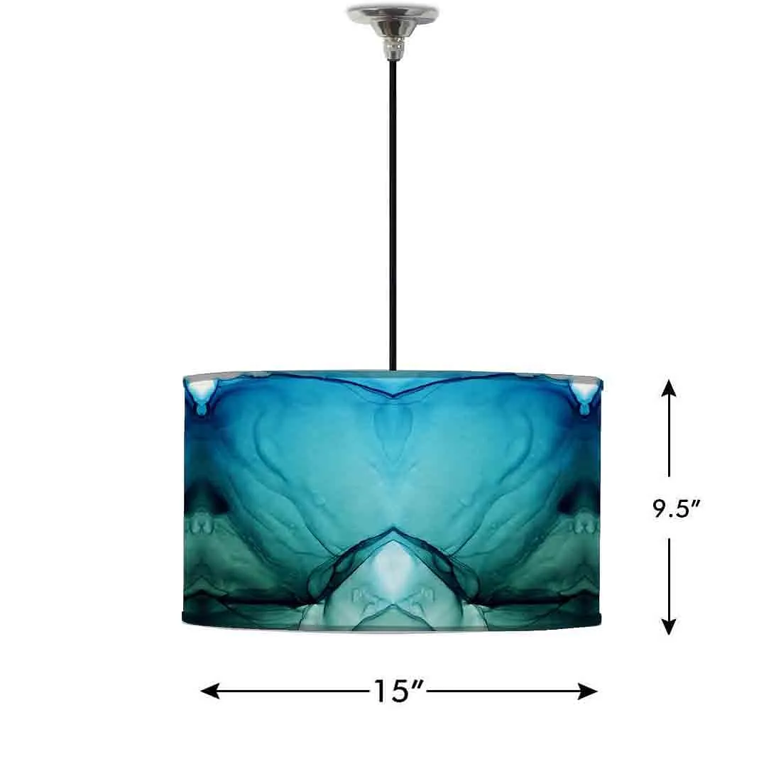 Ceiling Lamp Hanging Drum Lampshade - Green Blue Ink Watercolor