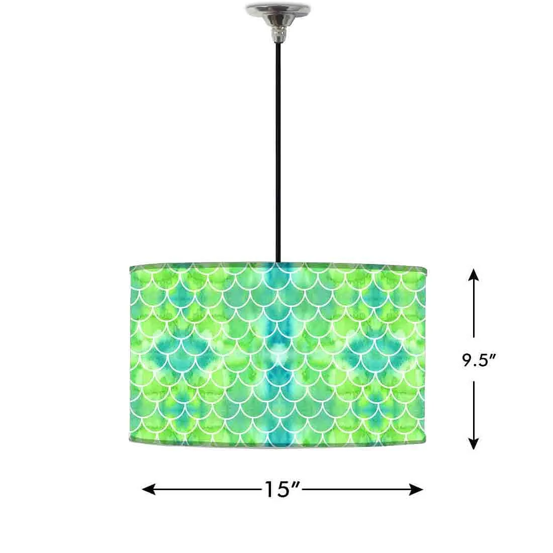Ceiling Lamp Hanging Drum Lampshade - Green Mermaid Watercolor