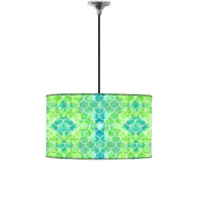 Ceiling Lamp Hanging Drum Lampshade - Green Mermaid Watercolor